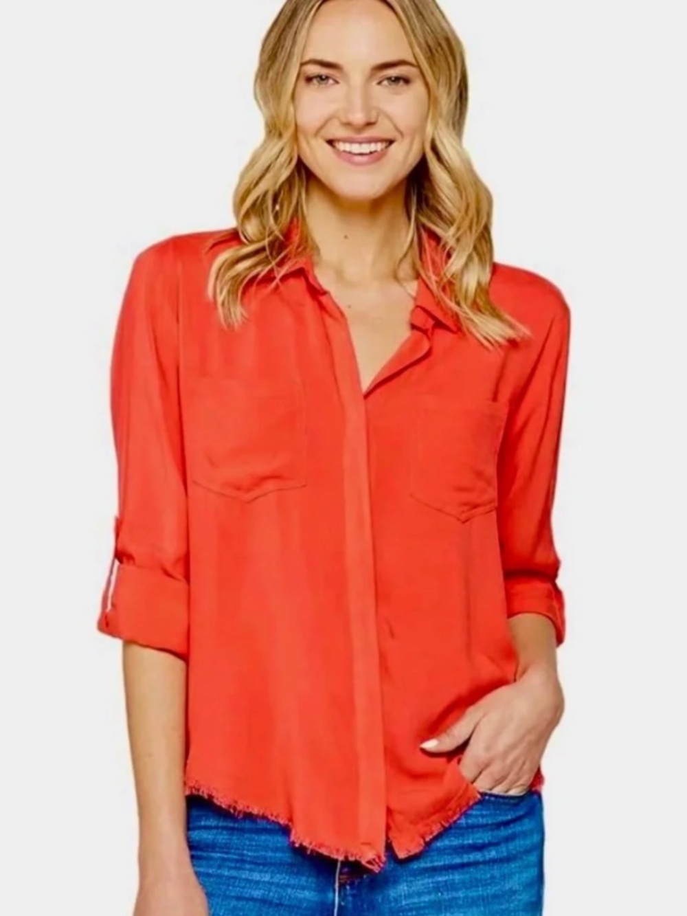 VELVET HEART Linen Orange Button Down Shirt Sz M
